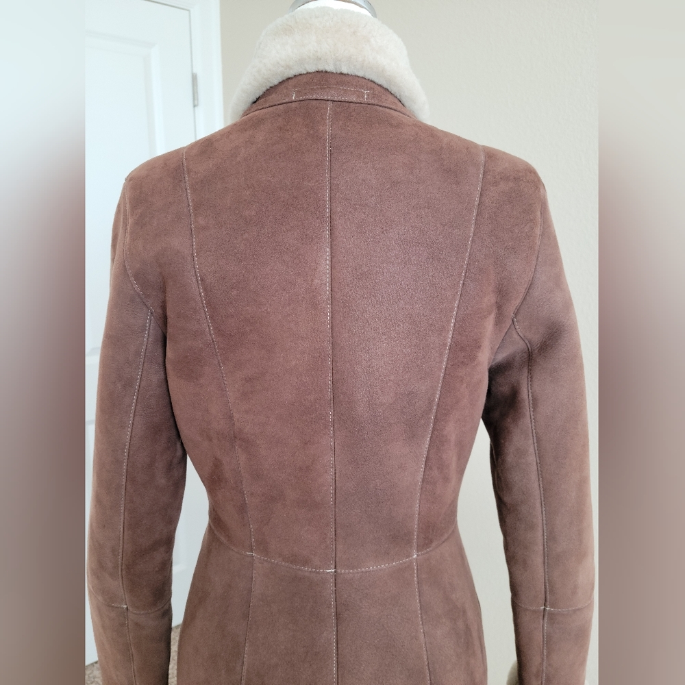 Gena Vintage 100% Genuine Shearling Wool Brown Military Style Pea Coat Size XS - Picture 7 of 12